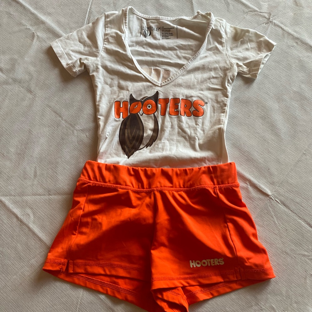 HOOTERS UNIFORM SIZE S TOP AND SHORTS